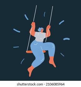 Cartoon vector illustration of girl on a swing on dark background.