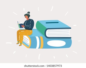 Cartoon vector illustration of а girl reading a book, sitting on big stack. Cartoon vector illustration of а girl reading a book, sitting on big stack.