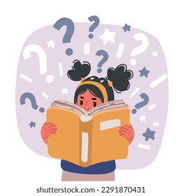 Cartoon vector illustration of Girl reading big book