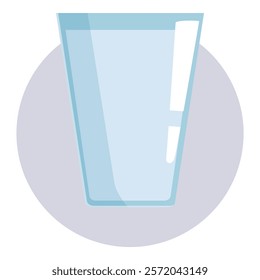 Cartoon vector illustration of a glass half full with water, representing the concepts of optimism, positivity and motivation