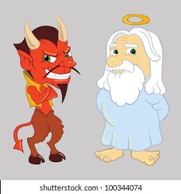 Cartoon Vector Illustration Of God And The Devil