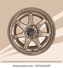 cartoon vector illustration of gold car rims, cool automotive theme t-shirt design, car community, sports car