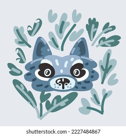 Cartoon vector illustration of Gray wolf face