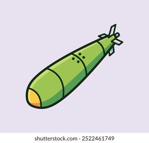 Cartoon Vector Illustration of a Green Cartoon Bomb with a Rounded Nose, Ideal for Fun Designs Related to Warfare, Adventure, and Cartoon Themes