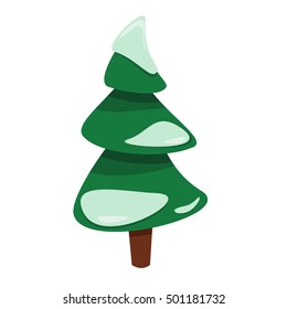 cartoon vector illustration of green Christmas tree isolated on white background. 