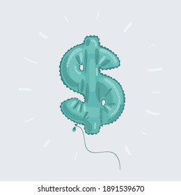 Cartoon vector illustration of Green dollar symbol inflatable balloon isolated on white background.
