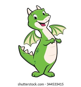 Cartoon vector illustration of a green dragon for design element