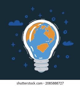 Cartoon vector illustration of green eco energy concept, inside the light bulb