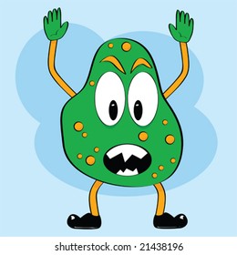 Cartoon vector illustration of a green and orange virus monster