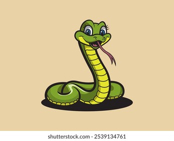 cartoon vector illustration of a green python snake