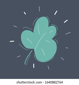 Cartoon vector illustration of Green simple leaf isolated on dark.