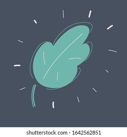 Cartoon vector illustration of Green simple leaf isolated on dark.