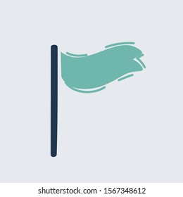 Cartoon vector illustration of green small flag icon on white.