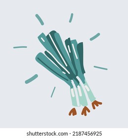 Cartoon vector illustration of Green spring onions. Fresh cut green onion.