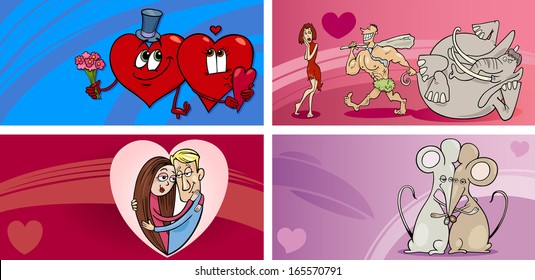 Cartoon Vector Illustration of Greeting Cards with People in Love and Mascot Characters and other Valentines Day Themes Set