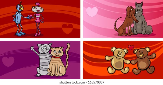 Cartoon Vector Illustration of Greeting Cards with People in Love and Mascot Characters and other Valentines Day Themes Set