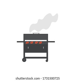 Cartoon vector illustration of grill with steaks