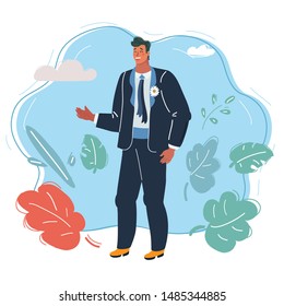 Cartoon vector illustration of Groom. Wedding.