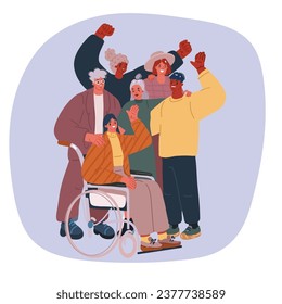 Cartoon vector illustration of a group containing inclusive and diversified people all together without any difference.