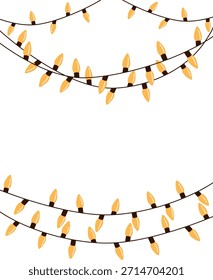 Cartoon vector illustration of a group of glowing yellow light strings on a vertical background. Clip art for party decorations