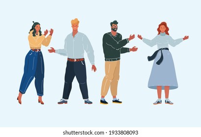 Cartoon vector illustration of Group cartoon people on white background. Men and women.