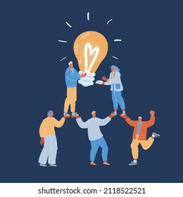 Cartoon vector illustration of group of people. Team in brainstorm, inspiration, idea business concept. Support, company together.