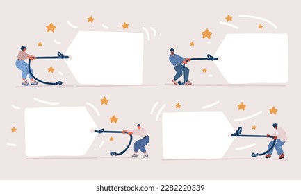 Cartoon vector illustration of Group of people holding blank banner, business team with empty billboards in hands.