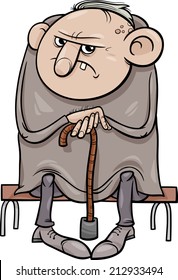 Cartoon Vector Illustration of Grumpy Old Man Senior