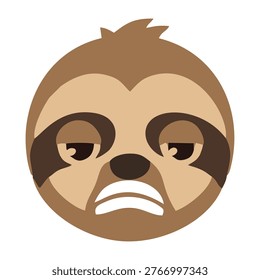 A cartoon vector illustration of a grumpy sloth emoji face with a distressed expression.