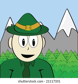 Cartoon vector illustration of a guard at a forest park