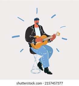 Cartoon vector illustration of Guitar player singing song and playing