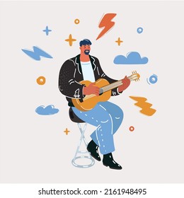 Cartoon vector illustration of guitarist play guitar