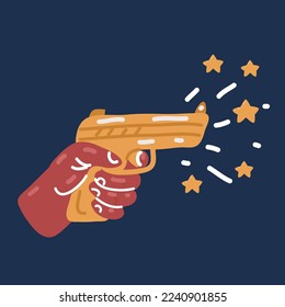 Dibujo vectorial de caricatura, pistola en mano sobre fondo oscuro