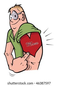 Cartoon Vector Illustration Guy Heart Tattoo Arm