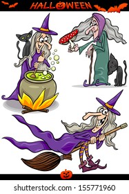 Cartoon Vector Illustration of Halloween Holiday Themes like Witch on Broom or Black Cat