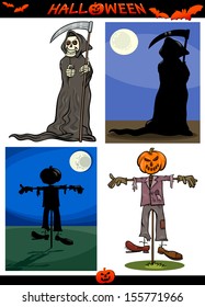 Cartoon Vector Illustration of Halloween Holiday Themes like Death Grim Reaper or Scarecrow and Pumpkin