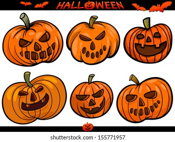 Cartoon Vector Illustration of Halloween Pumpkins Holiday Themes
