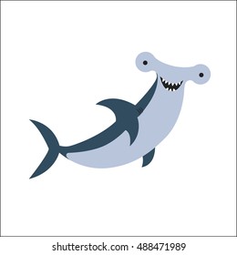 Cartoon Vector Illustration of Hammerhead Shark Fish Sea Life Animal