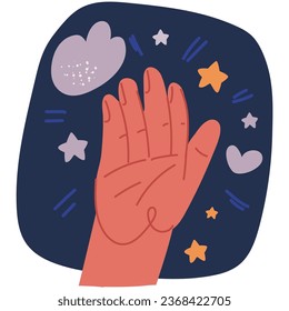 Ilustración vectorial de dibujos animados de la ilustración de mano, 5 dedos sobre el fondo oscuro