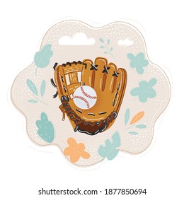 Dibujo vectorial de mano en el guante de béisbol con bola.