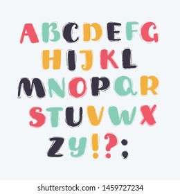 Cartoon vector illustration of Hand drawn Alphabets. English sketch Fonts on white. Latin ABC on white background.