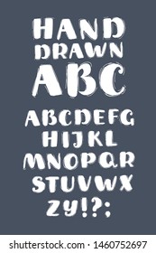 Cartoon vector illustration of Vector hand drawn sketch alphabet. English ABC on dark. Latin uppercase symbol on dark background.