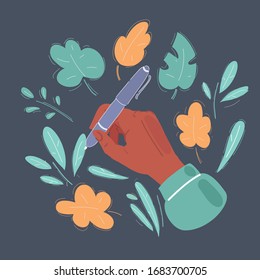 Cartoon vector illustration of a hand drawn by a pencil of floral on dark background.