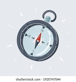 Cartoon vector illustration of hand drawn compass on white isolated background.