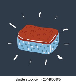 Cartoon vector illustration of hand drawn sponge on dark backround.