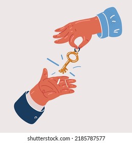 Dibujo vectorial de caricatura de la mano que da llaves a la mano de otra persona