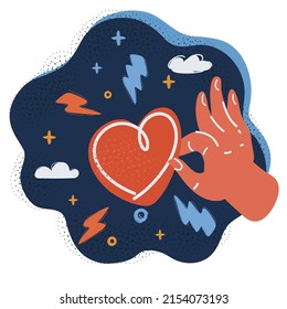 Dibujo vectorial de la mano con forma de corazón