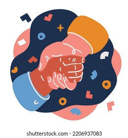 Dibujo vectorial de la mano ayuda a otra mano sobre el fondo oscuro