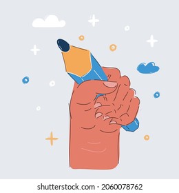 Cartoon, Vektorgrafik von Hand gehaltener Stift