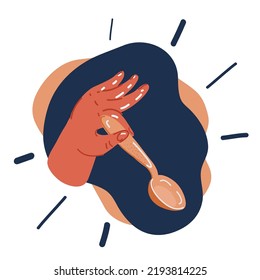 Cartoon vector illustration of hand hold spoon. over dark backround